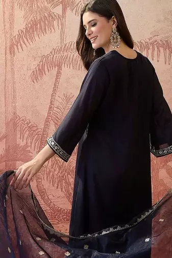 embroidered v-neck kurta & palazzos with dupatta