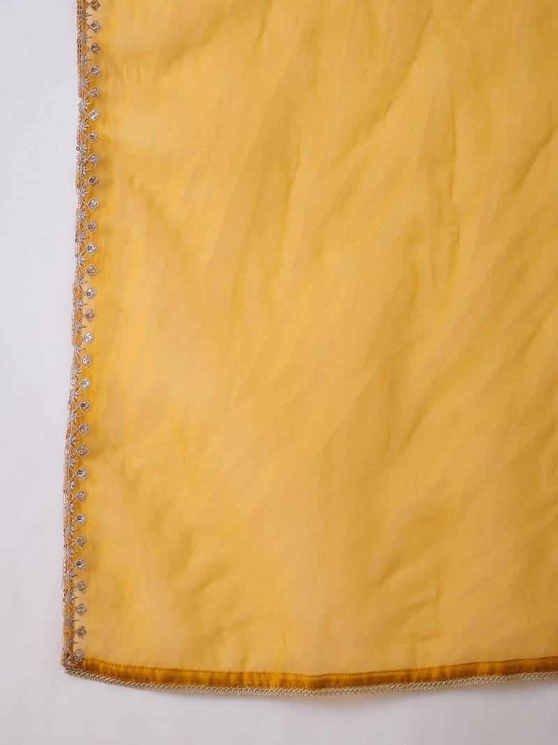 embroidered v-neck kurta trousers & dupatta