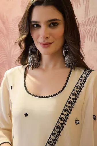 embroidered round neck kurta & sharara kurta set
