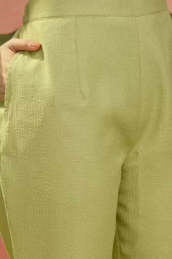 embroidered v-neck kurta & trousers with dupatta