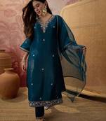 embroidered kurta & trousers with dupatta