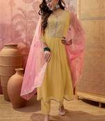 women ethnic motifs embroidered regular sequinned kurta with trousers & with dupatta