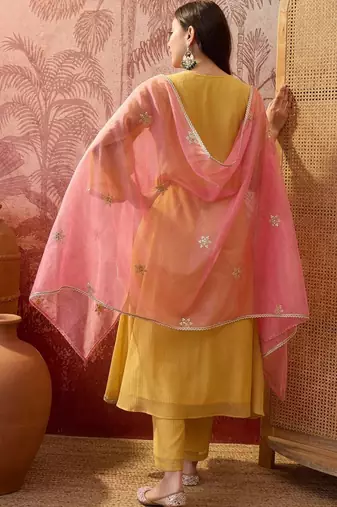 women ethnic motifs embroidered regular sequinned kurta with trousers & with dupatta