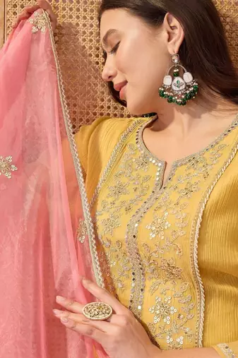 women ethnic motifs embroidered regular sequinned kurta with trousers & with dupatta