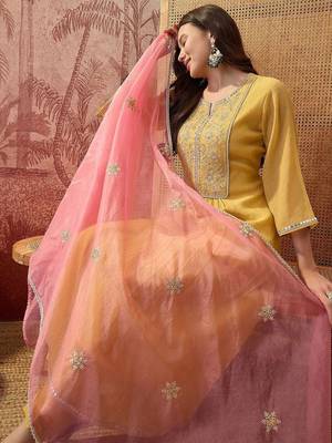 women ethnic motifs embroidered regular sequinned kurta with trousers & with dupatta 5