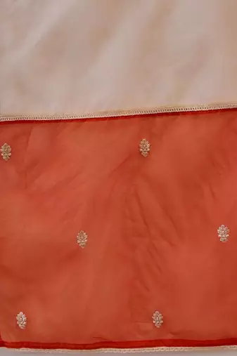 embroidered round neck kurta & trousers with dupatta