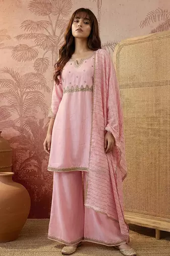 embroidered kurta & palazzos with dupatta
