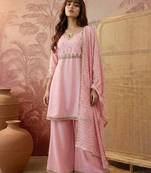 embroidered kurta & palazzos with dupatta