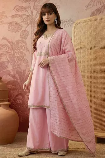 embroidered kurta & palazzos with dupatta
