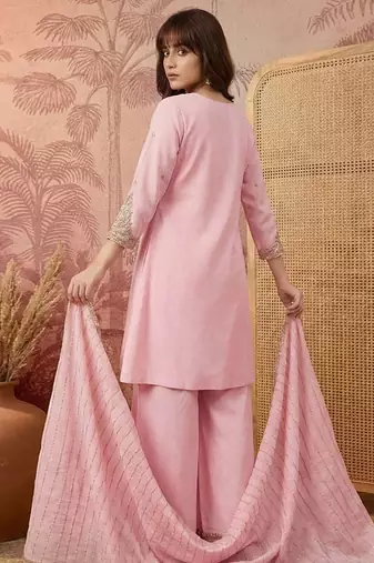 embroidered kurta & palazzos with dupatta