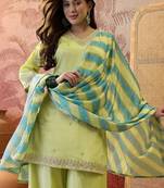 embroidered v-neck kurta & palazzos with dupatta