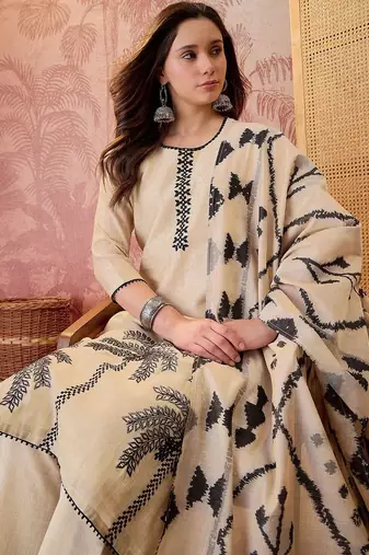 women ethnic motifs embroidered regular thread work kurta with trousers & with dupatta