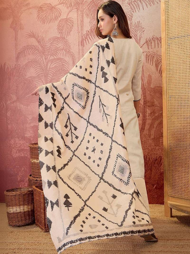 women ethnic motifs embroidered regular thread work kurta with trousers & with dupatta