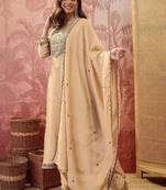women ethnic motifs embroidered regular thread work kurta with trousers & with dupatta