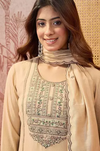 women ethnic motifs embroidered regular thread work kurta with trousers & with dupatta