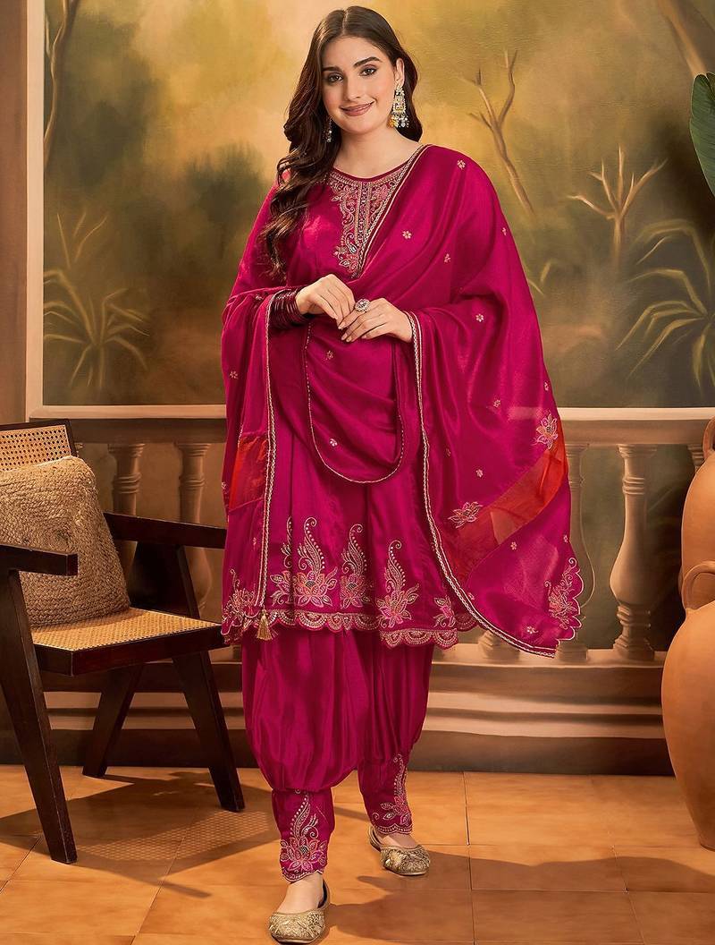 Embroidered sequence kurta & palazzos with dupatta set