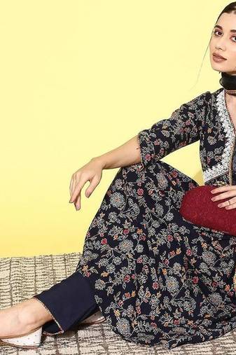 alia cut floral printed empire sequinned kurta with trousers & dupatta