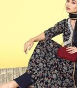 alia cut floral printed empire sequinned kurta with trousers & dupatta
