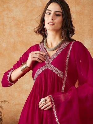 alia cut maroon zari rembroidered empire a-line kurta with trousers & dupatta 2