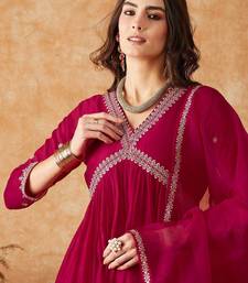 alia cut maroon zari rembroidered empire a-line kurta with trousers & dupatta