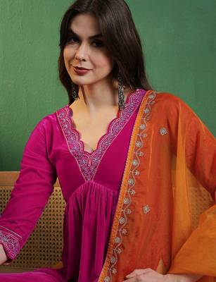 alia cut yoke-designed a-line kurta with trouser & dupatta set 2