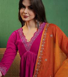 alia cut yoke-designed a-line kurta with trouser & dupatta set