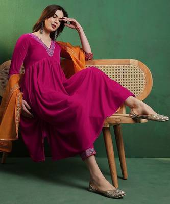 alia cut yoke-designed a-line kurta with trouser & dupatta set 3