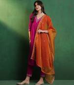 alia cut yoke-designed a-line kurta with trouser & dupatta set