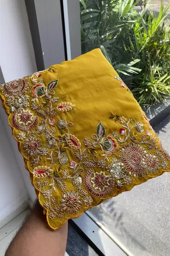 Yellow Star Georgette Cutworrk Saree With Heavy Embroidery Work Blouse 