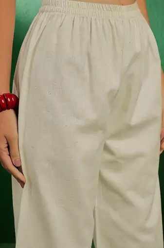 off white floral embroidered pure cotton kurta with palazzo & dupatta