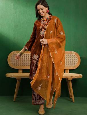 women embroidered kurta & palazzo with dupatta 1
