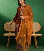 women embroidered kurta & palazzo with dupatta