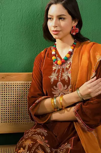 women embroidered kurta & palazzo with dupatta
