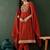 orange-coloured floral embroidered v-neck anarkali kurta with trouser & dupatta
