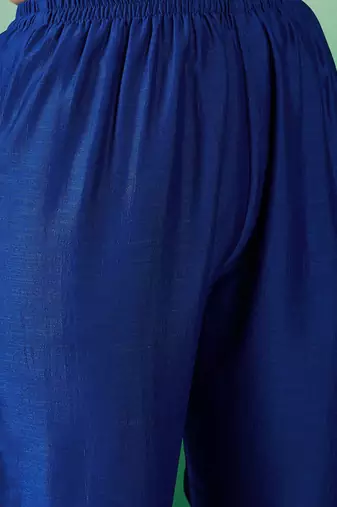 blue floral embroidered a-line kurta & trousers with dupatta