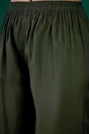 sequin embroidered round neck straight kurta with trousers & dupatta