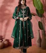 green floral embroidered panelled zari a-line kurta with trousers and dupatta