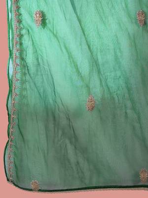 green floral embroidered panelled zari a-line kurta with trousers and dupatta 4