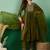 green yoke design thread work pleated a-line kurta with trouser & dupatta