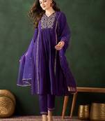 women embroidered a-line kurta trousers & dupatta