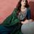 teal blue floral yoke design zari panelled a-line kurta with trouser and dupatta