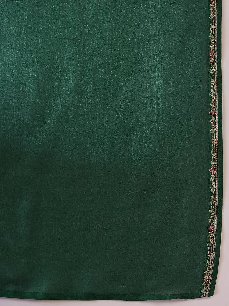 teal blue floral yoke design zari panelled a-line kurta with trouser and dupatta