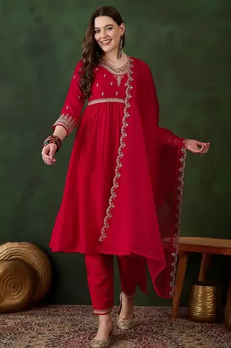 floral embroidered pure cotton straight kurta with trouser & dupatta