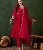 floral embroidered pure cotton straight kurta with trouser & dupatta