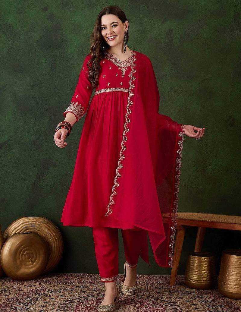 floral embroidered pure cotton straight kurta with trouser & dupatta