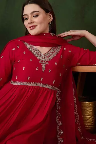 floral embroidered pure cotton straight kurta with trouser & dupatta