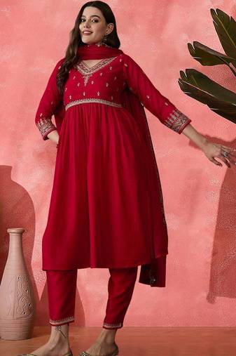 women sequence embroidered kurta with trousers & dupatta