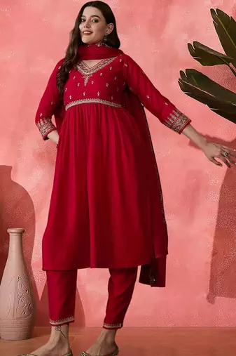 women sequence embroidered kurta with trousers & dupatta
