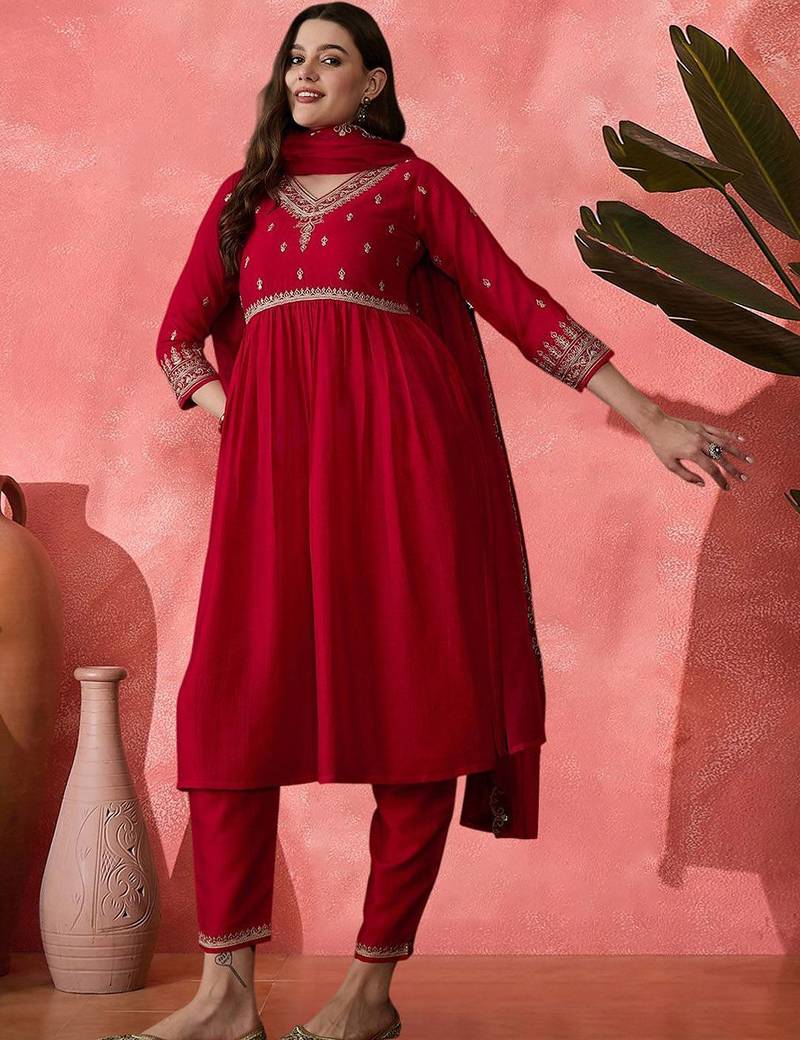 women sequence embroidered kurta with trousers & dupatta