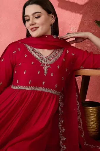women sequence embroidered kurta with trousers & dupatta